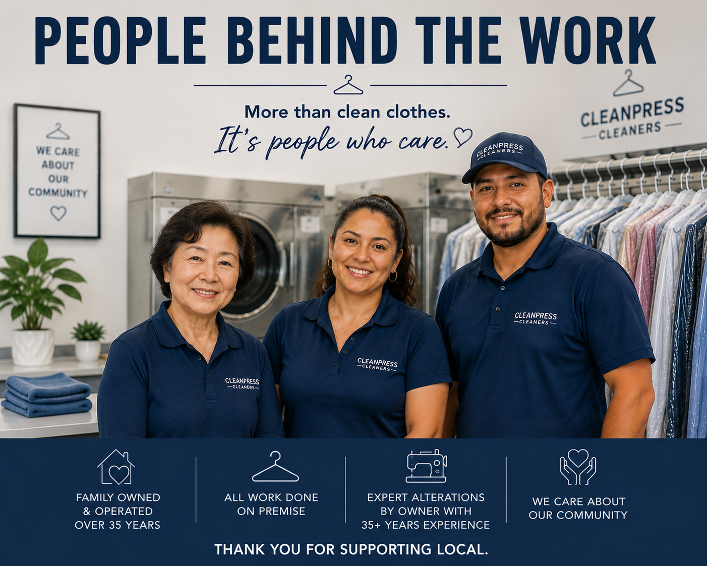 The Clean Press Cleaners team — family-owned and operated in Morris County NJ